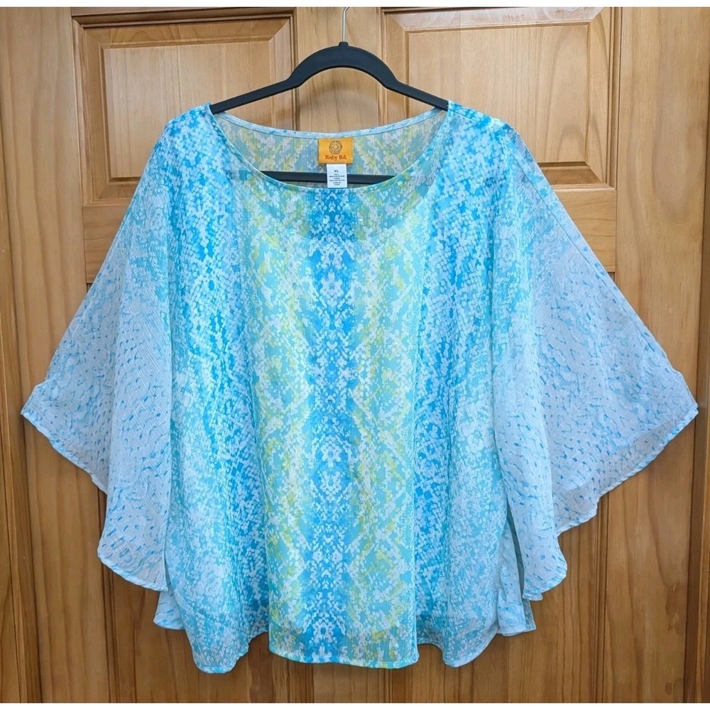 Ruby Rd. Women's XL Blouse Top Semi Sheer with Tank Underneath Flutter Sleeves